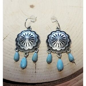 Silver tone Concho Pierced Dangle Earrings
